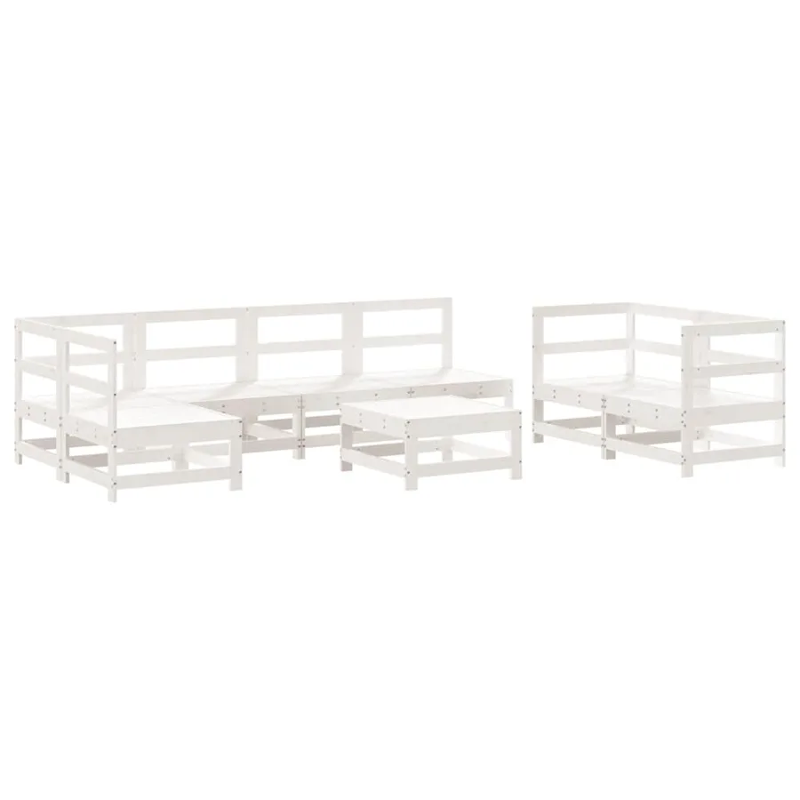 Salon de jardin 8 pcs Blanc Bois de pin massif - 2