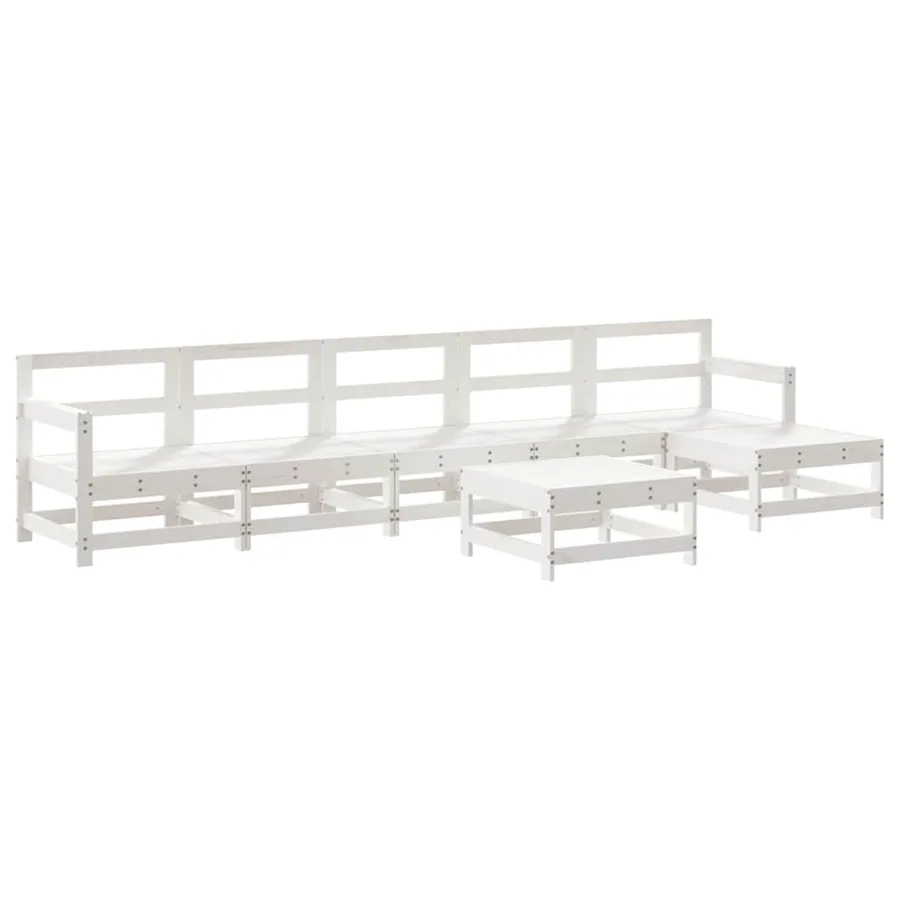 Salon de jardin 7 pcs Blanc Bois de pin massif - 2