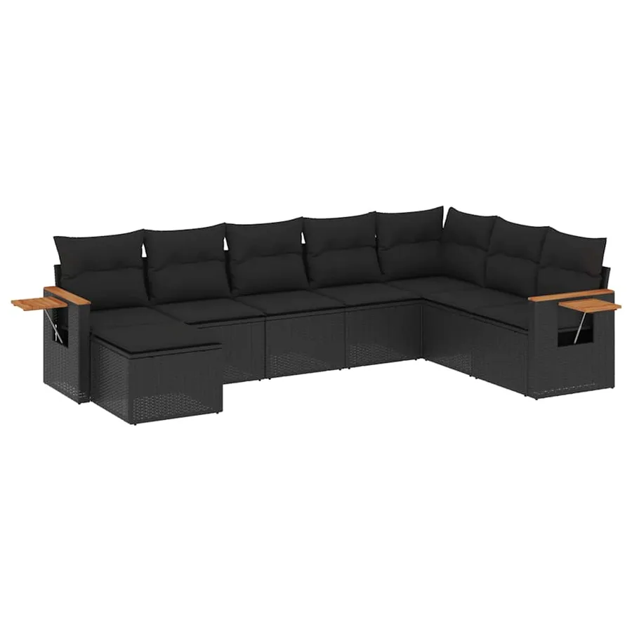 Salon de jardin 8 pcs avec coussins noir résine tressée - 2