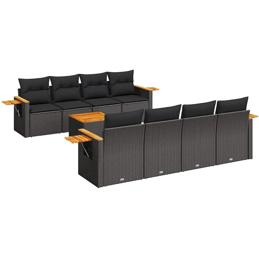 Salon de jardin 9 pcs avec coussins noir résine tressée - 2