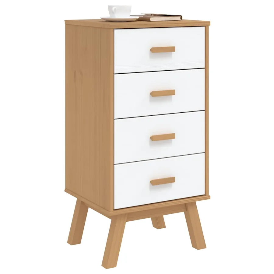 Table de chevet OLDEN blanc et marron bois de pin solide - 4