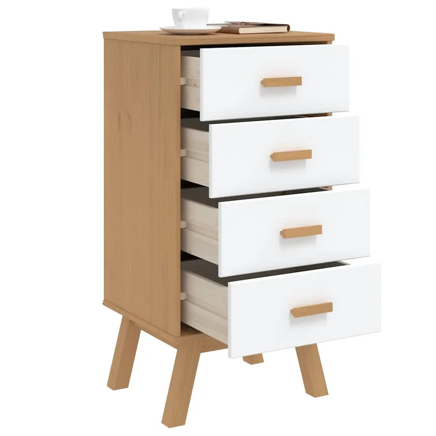 Table de chevet OLDEN blanc et marron bois de pin solide - 5