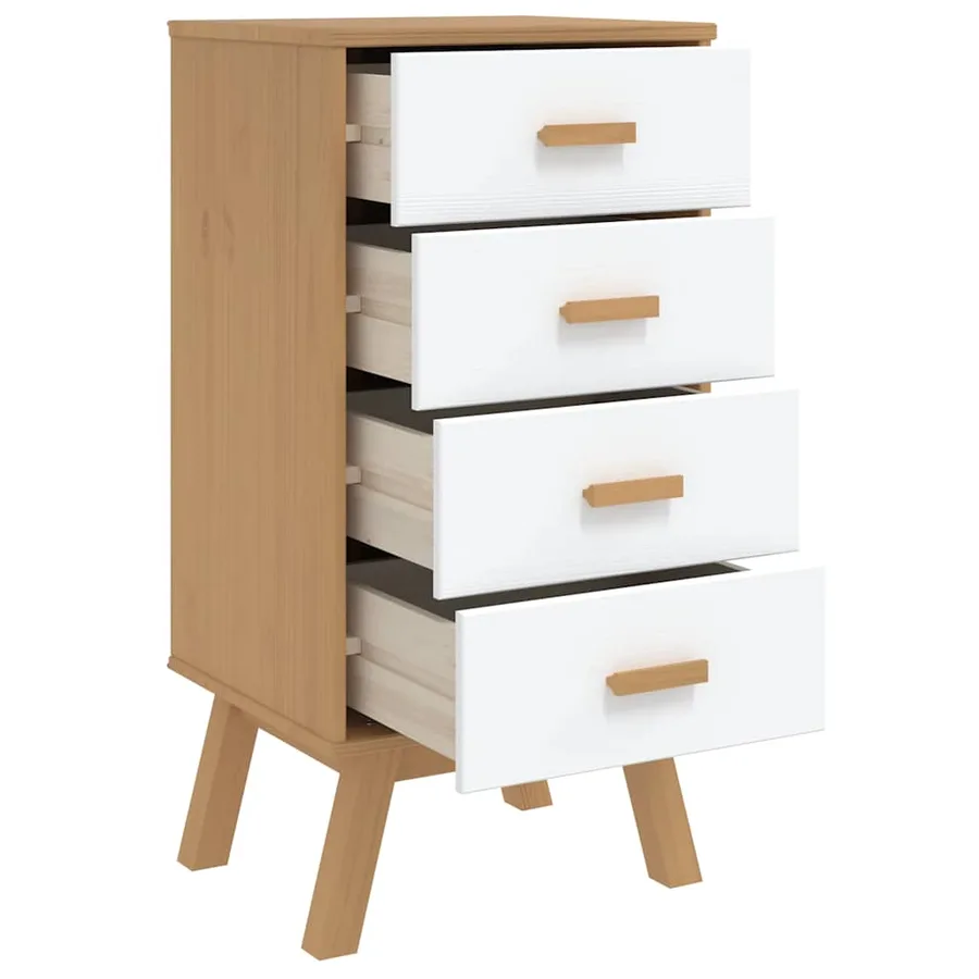 Table de chevet OLDEN blanc et marron bois de pin solide - 6