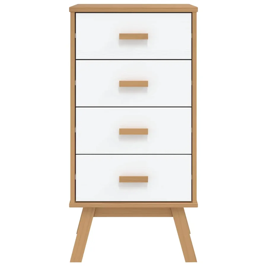 Table de chevet OLDEN blanc et marron bois de pin solide - 7
