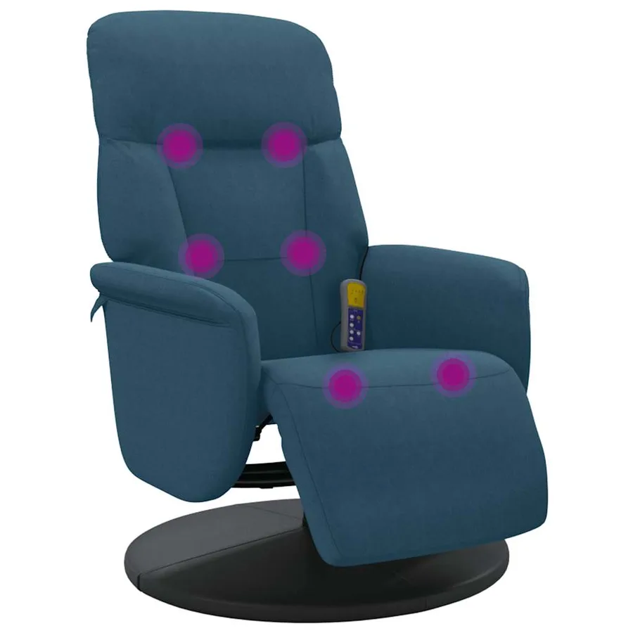 Fauteuil inclinable de massage avec repose-pied bleu velours - 2