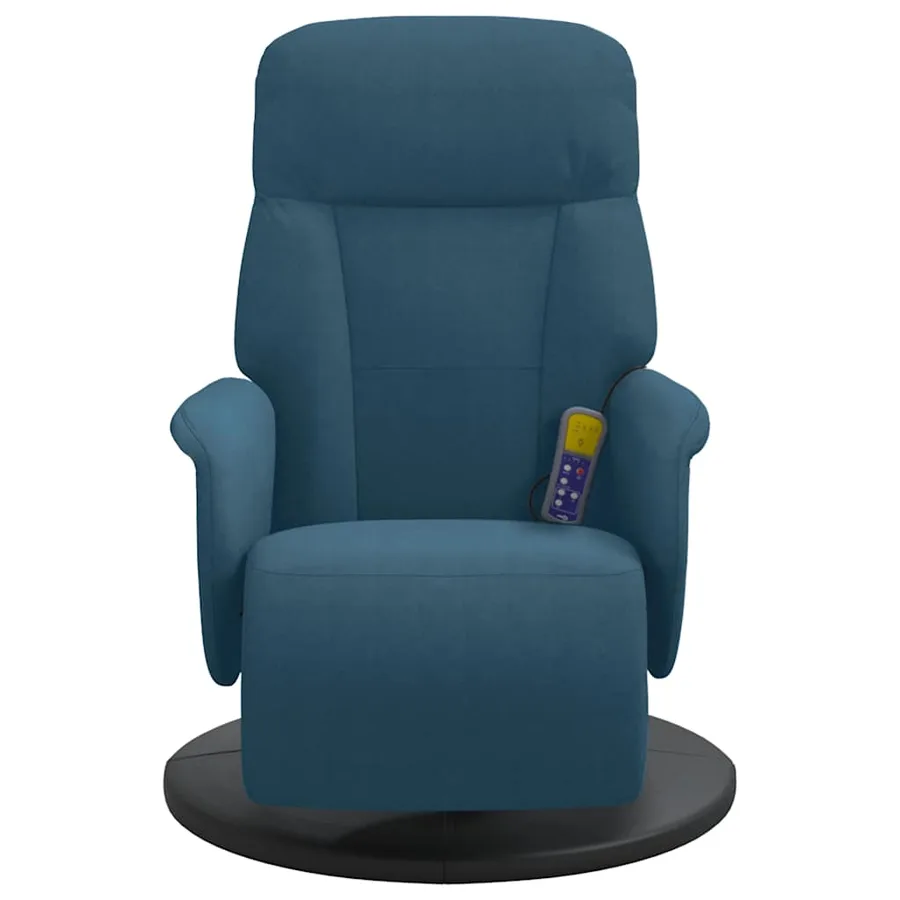 Fauteuil inclinable de massage avec repose-pied bleu velours - 4
