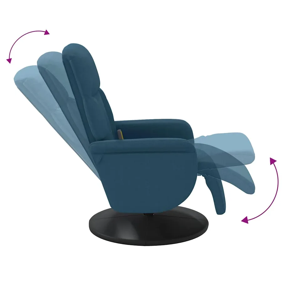 Fauteuil inclinable de massage avec repose-pied bleu velours - 7