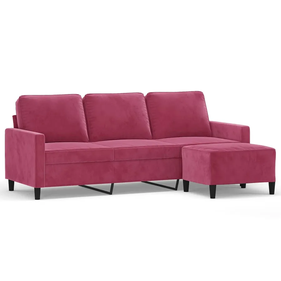 Canapé à 3 places et repose-pieds Rouge bordeaux 180 cm Velours - 2