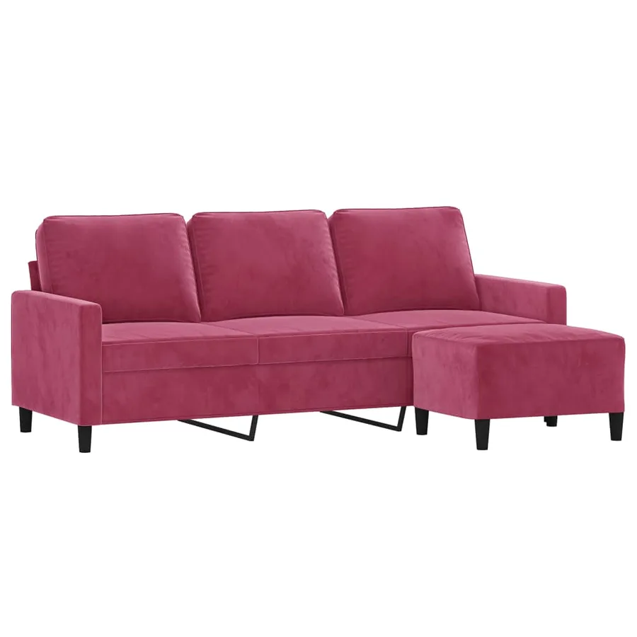 Canapé à 3 places et repose-pieds Rouge bordeaux 180 cm Velours - 3
