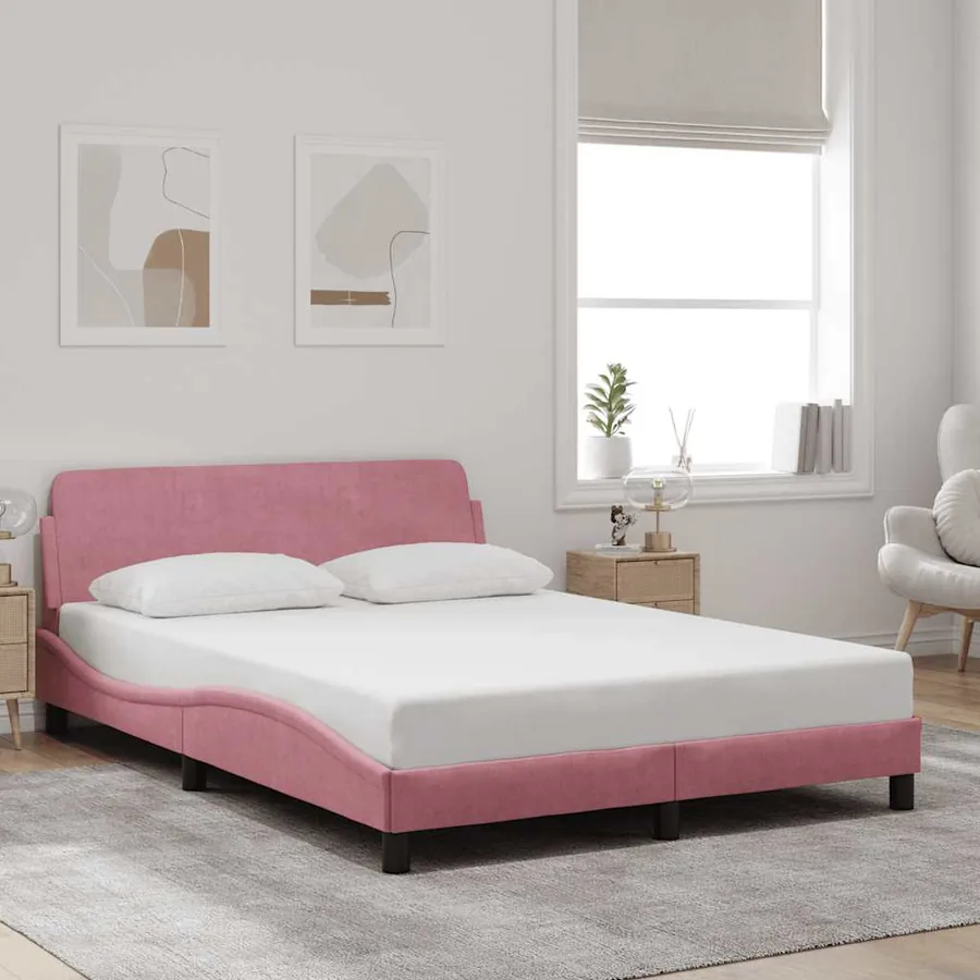 Cadre de lit avec tête de lit Dover rose 140x200cm velours