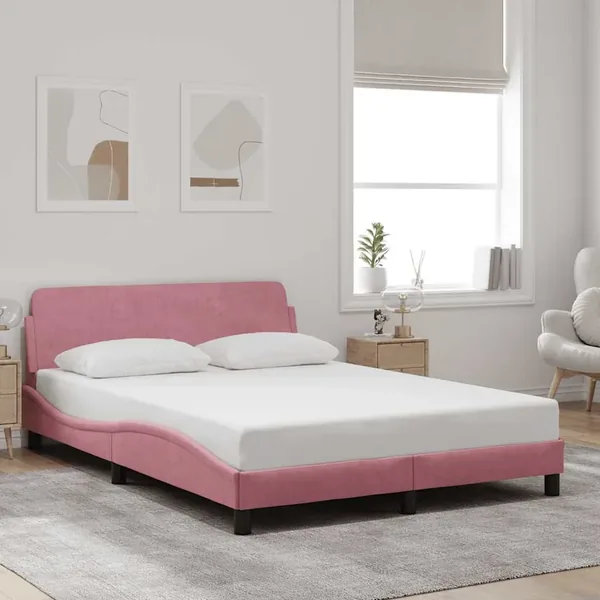 Cadre de lit avec tête de lit Dover rose 140x200cm velours