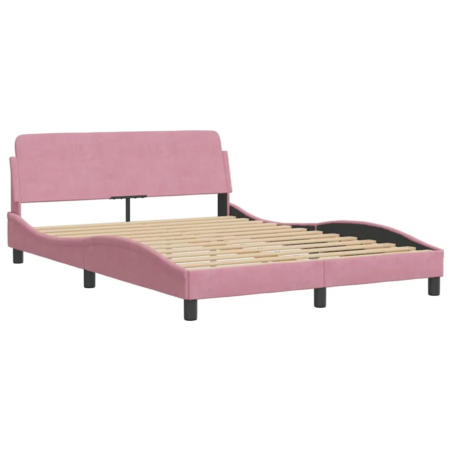 Cadre de lit avec tête de lit Dover rose 140x200cm velours - 3