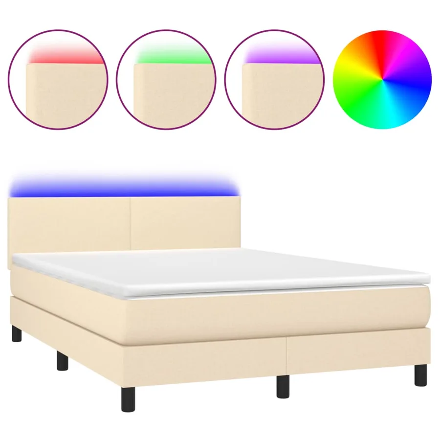 Sommier à lattes de lit avec matelas LED Crème 140x190 cm Tissu - 2