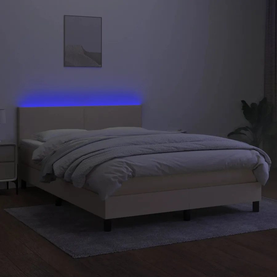 Sommier à lattes de lit avec matelas LED Crème 140x190 cm Tissu - 4