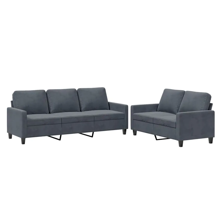 Ensemble de canapés 2 pcs avec coussins Gris foncé Velours - 2