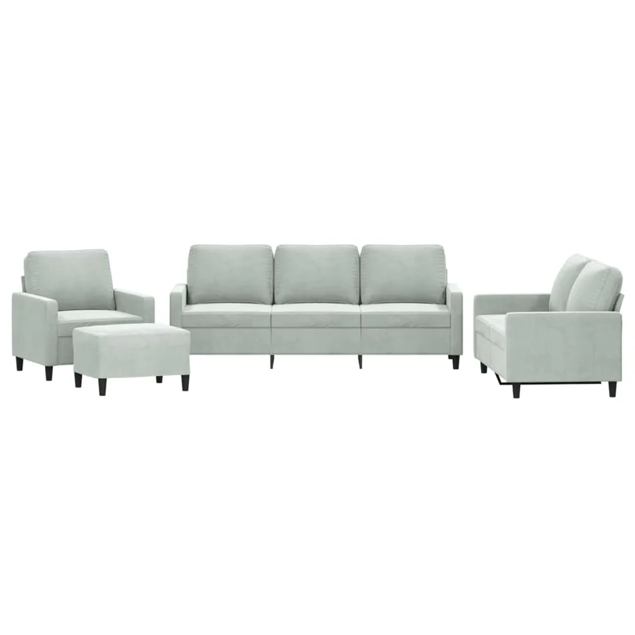 Ensemble de canapés 4 pcs avec coussins Gris clair Velours - 2
