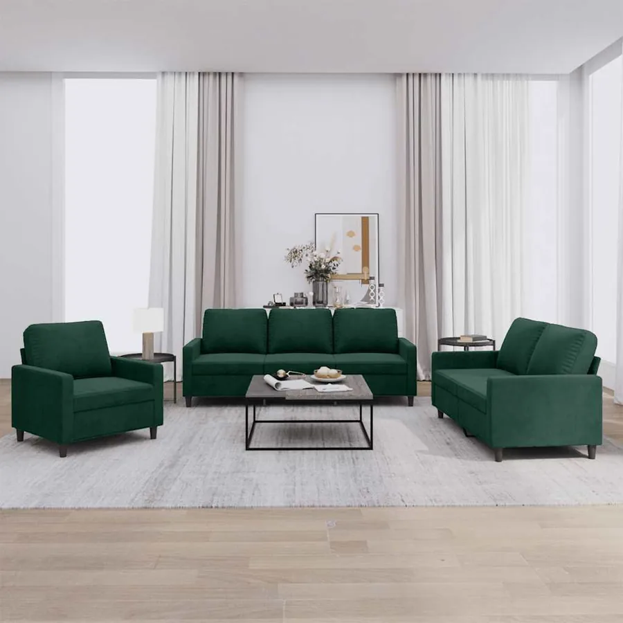 Ensemble de canapés 3 pcs avec coussins Vert foncé Velours