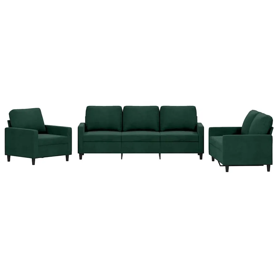 Ensemble de canapés 3 pcs avec coussins Vert foncé Velours - 2