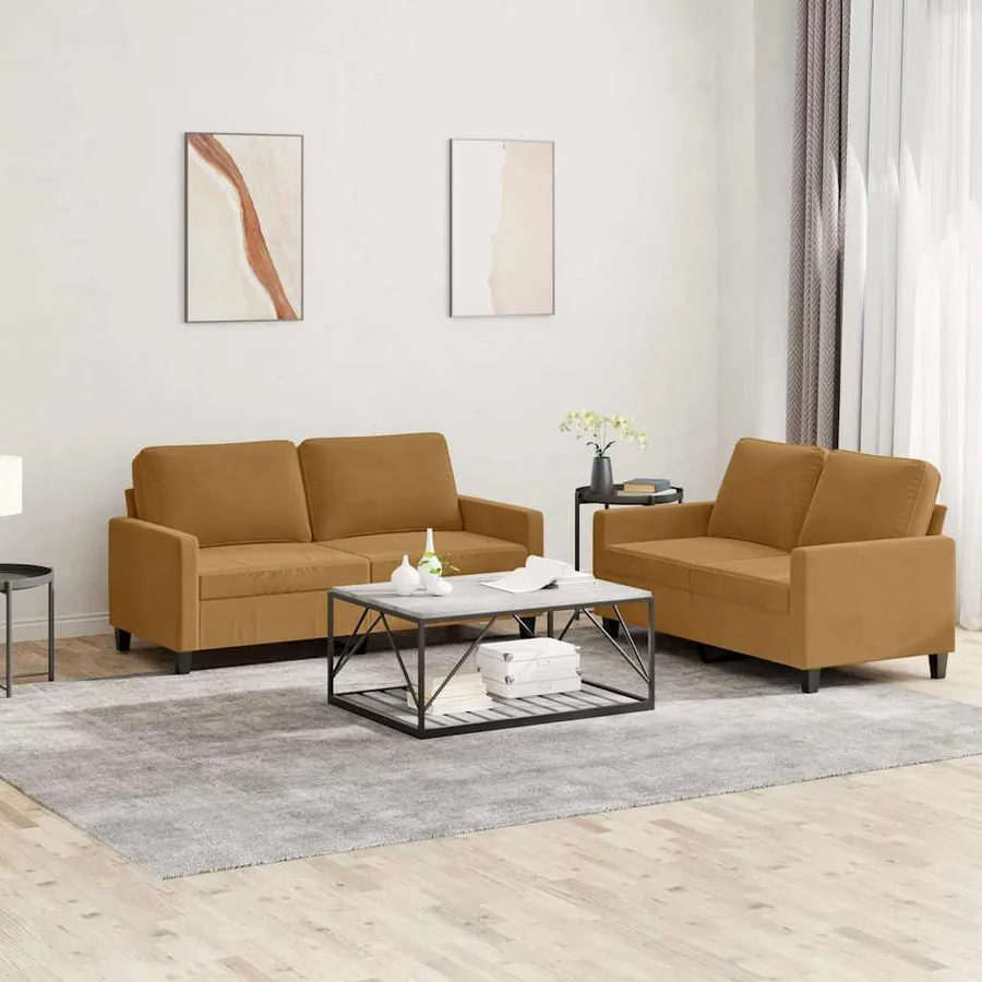 Ensemble de canapés 2 pcs avec coussins Marron Velours