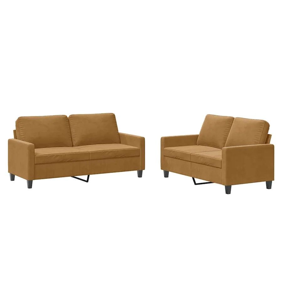 Ensemble de canapés 2 pcs avec coussins Marron Velours - 2