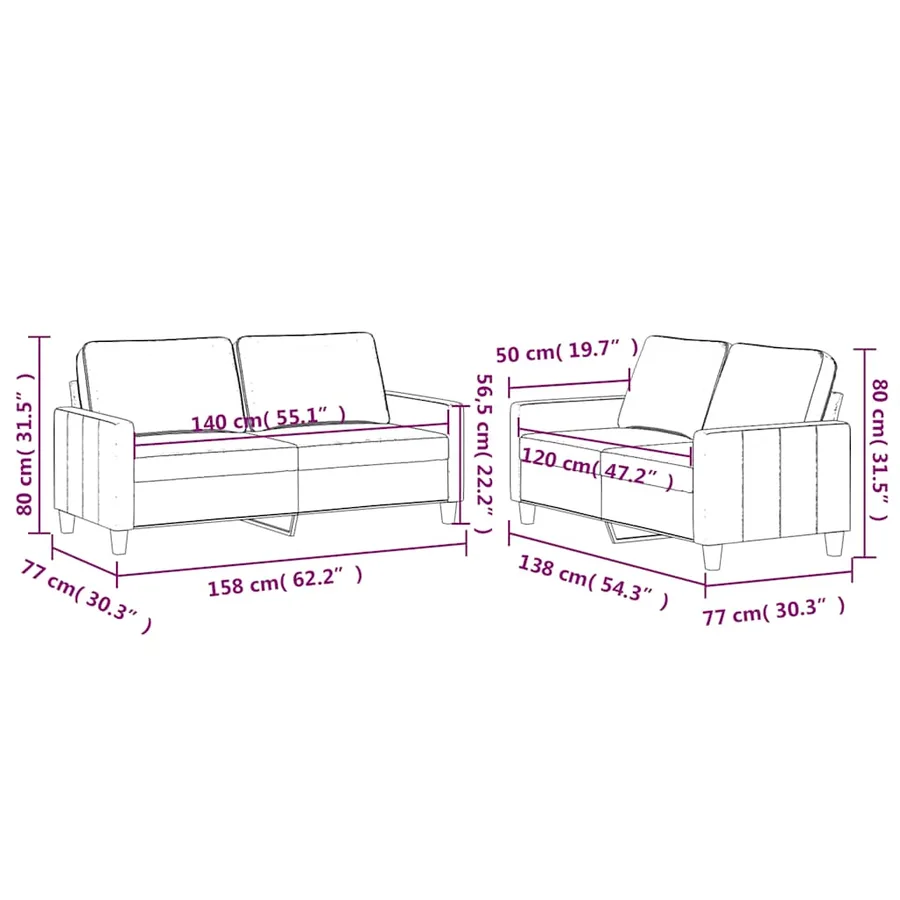 Ensemble de canapés 2 pcs avec coussins Marron Velours - 6