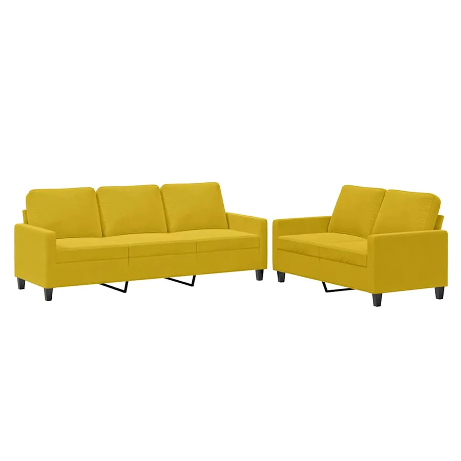 Ensemble de canapés 2 pcs avec coussins Jaune Velours - 2