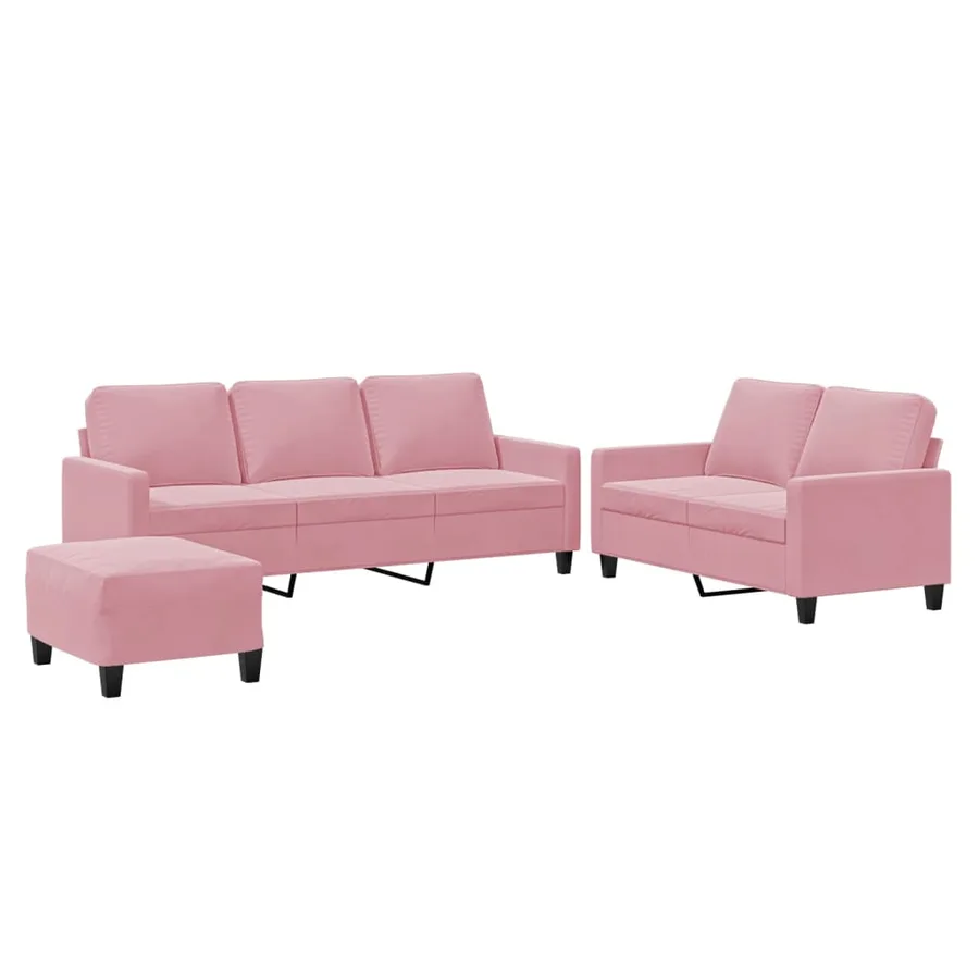 Ensemble de canapés 3 pcs avec coussins Rose Velours - 2