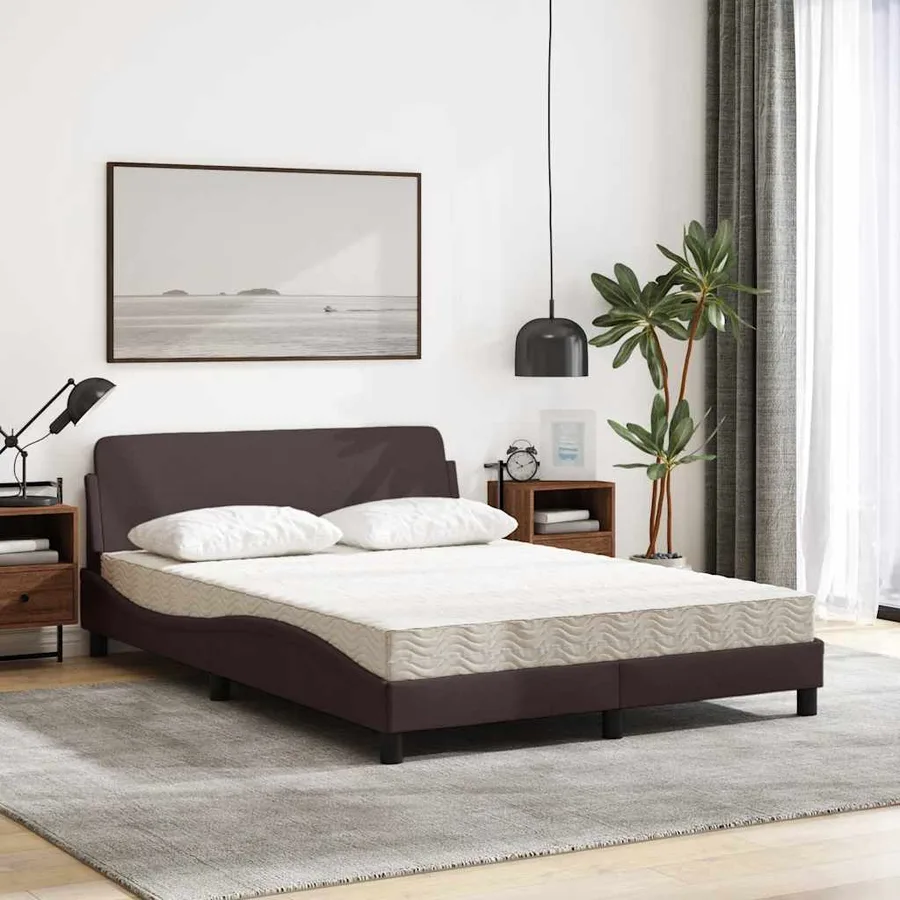 Lit avec matelas Dover marron foncé 140x200 cm tissu - 3