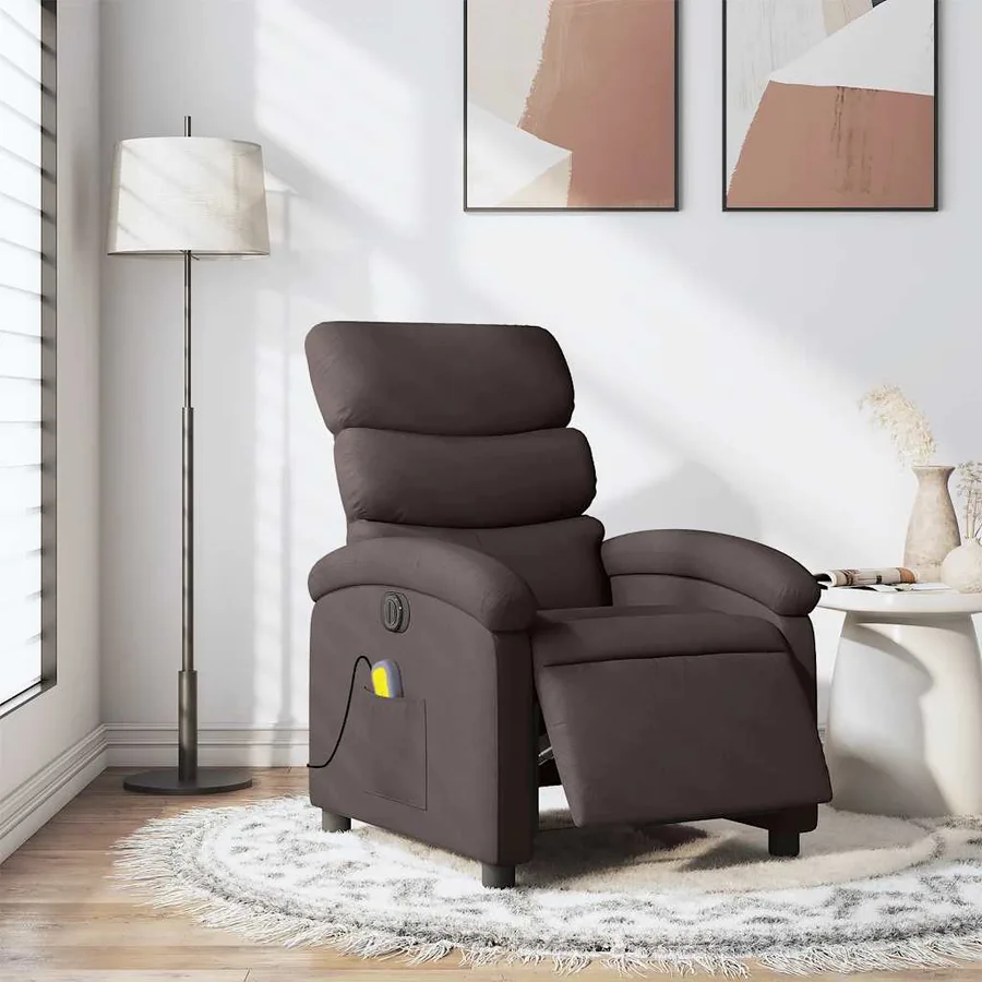 Fauteuil de massage inclinable électrique Marron foncé Tissu - 15