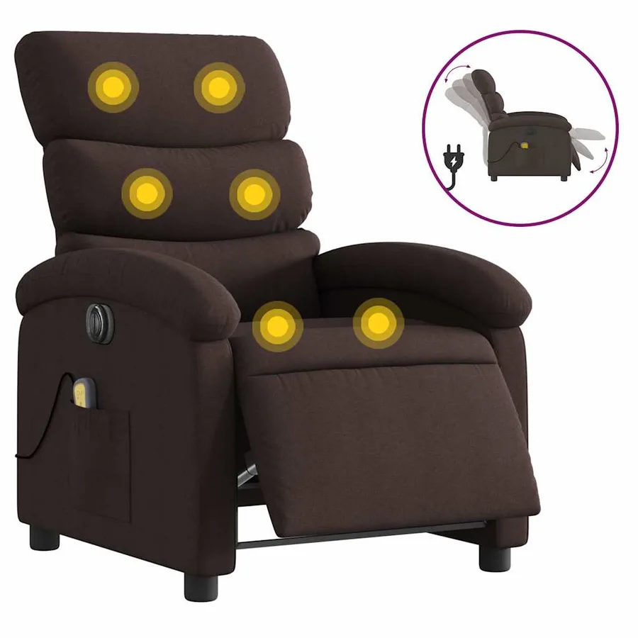Fauteuil de massage inclinable électrique Marron foncé Tissu - 2