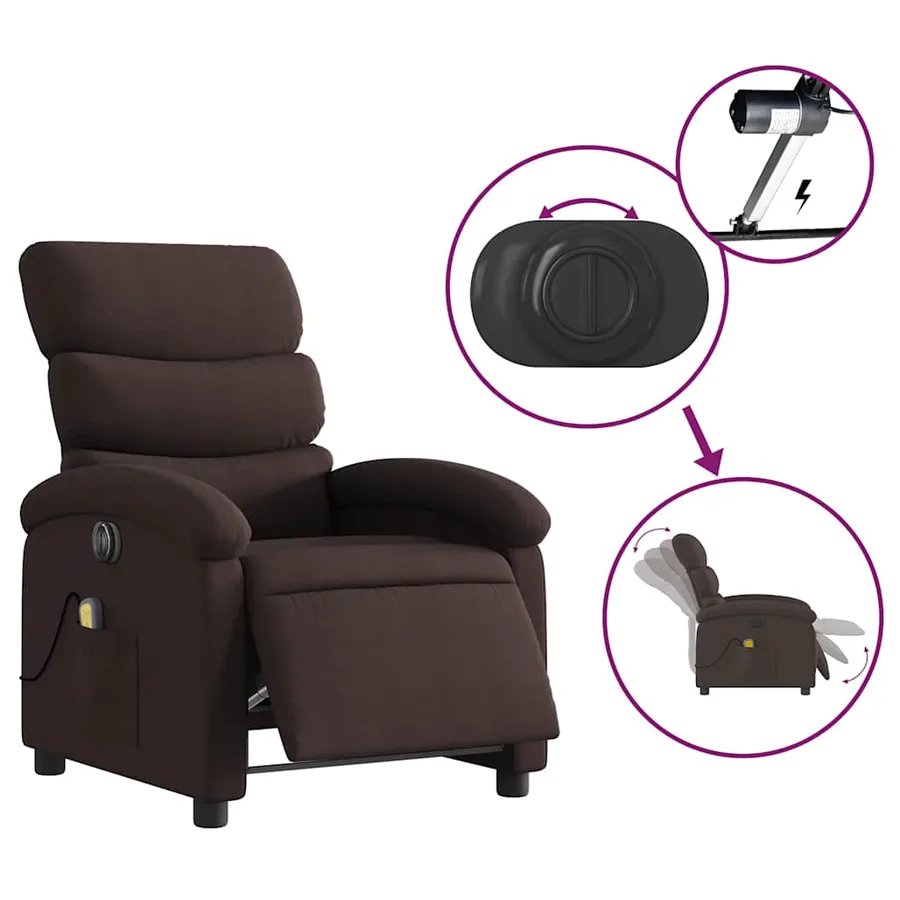 Fauteuil de massage inclinable électrique Marron foncé Tissu - 6