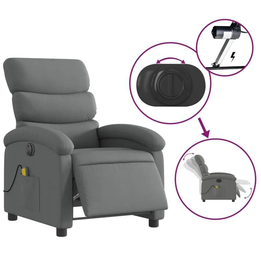 Fauteuil inclinable de massage électrique gris foncé tissu - 6