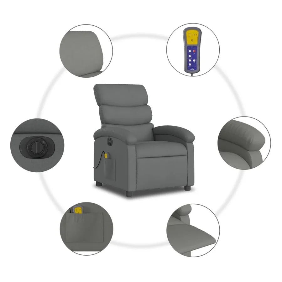 Fauteuil inclinable de massage électrique gris foncé tissu - 8