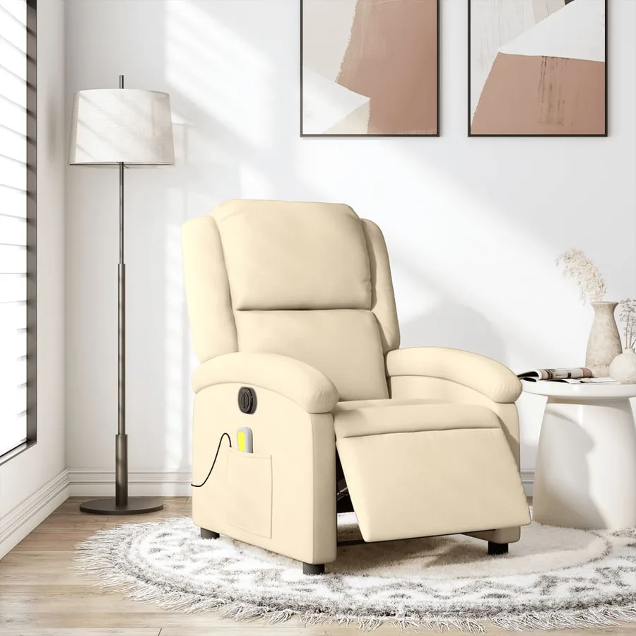 Fauteuil inclinable de massage électrique crème tissu - 16