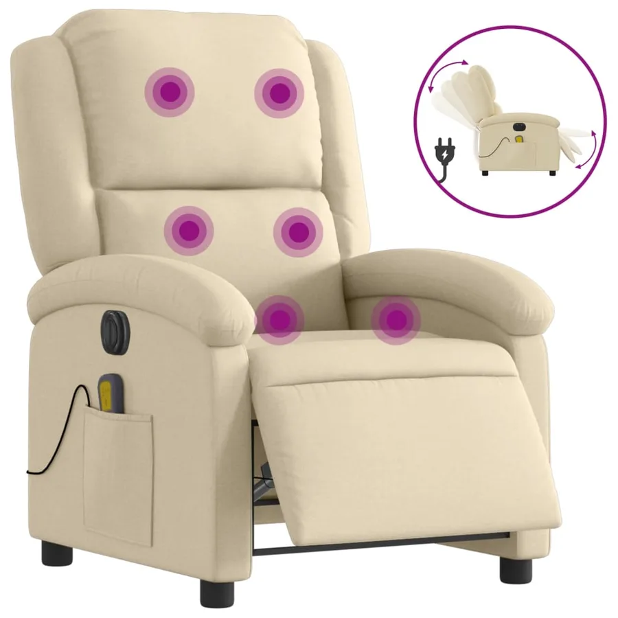 Fauteuil inclinable de massage électrique crème tissu - 2