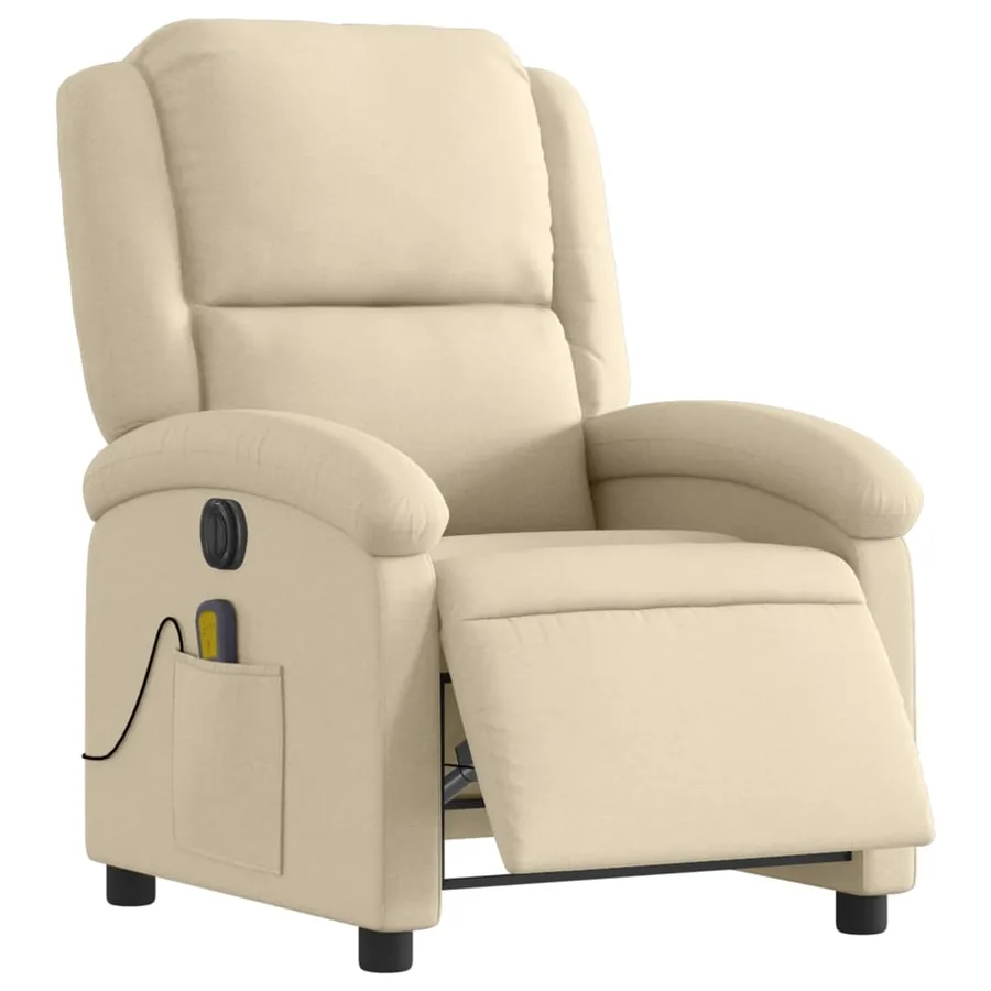 Fauteuil inclinable de massage électrique crème tissu - 3