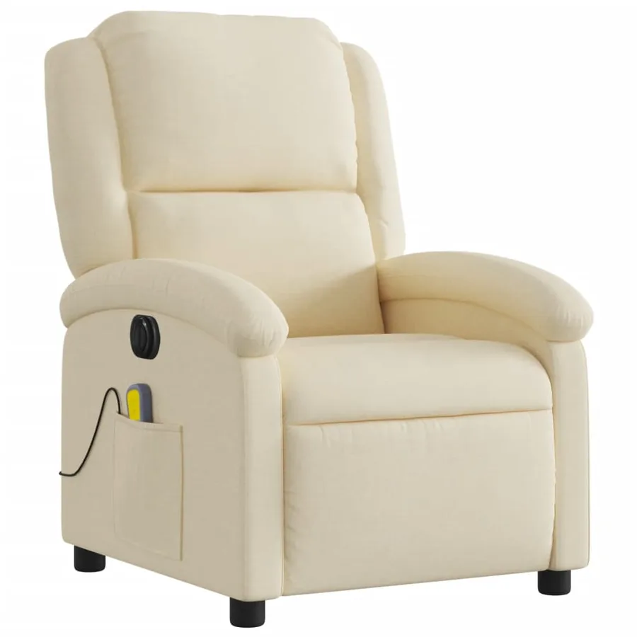 Fauteuil inclinable de massage électrique crème tissu - 4