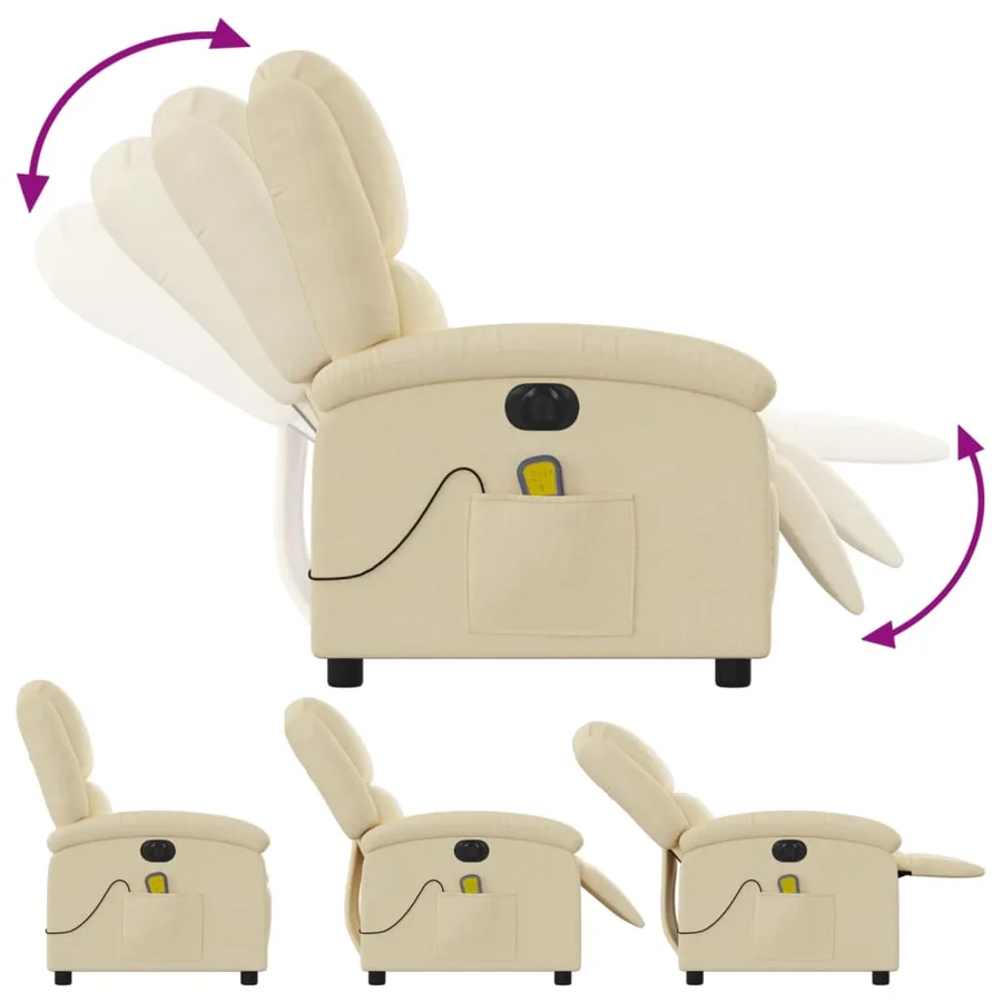 Fauteuil inclinable de massage électrique crème tissu - 7