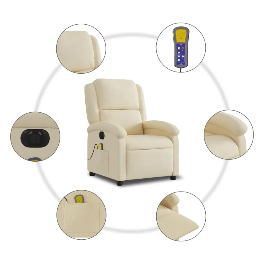Fauteuil inclinable de massage électrique crème tissu - 8