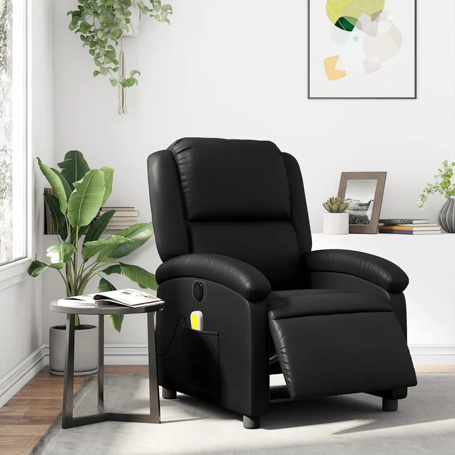 Fauteuil de massage inclinable électrique noir similicuir - 16