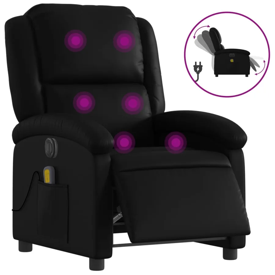 Fauteuil de massage inclinable électrique noir similicuir - 2