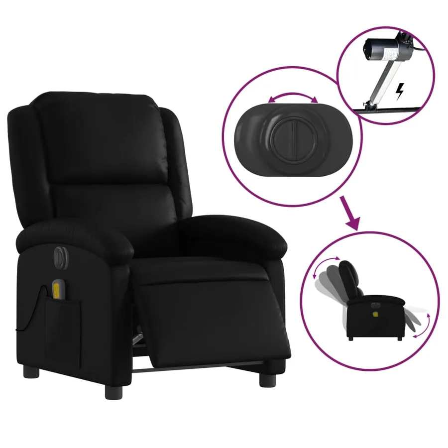 Fauteuil de massage inclinable électrique noir similicuir - 6