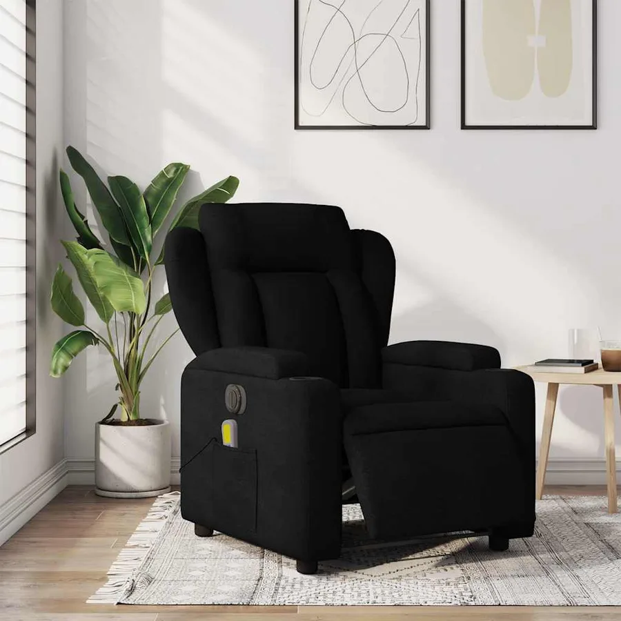 Fauteuil de massage inclinable électrique Noir Tissu - 15