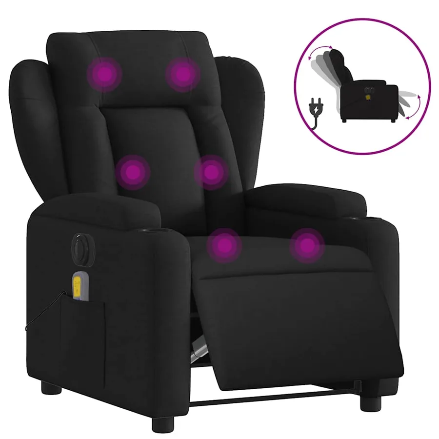 Fauteuil de massage inclinable électrique Noir Tissu - 2