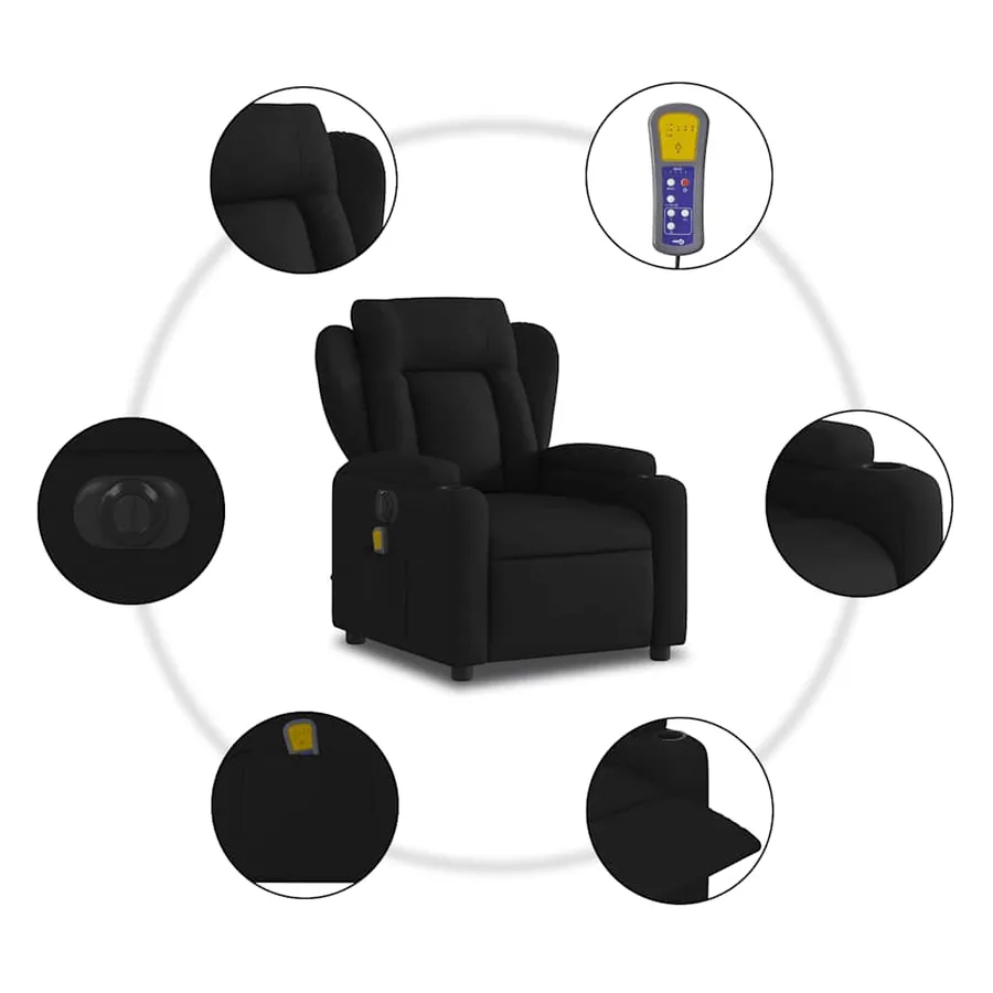 Fauteuil de massage inclinable électrique Noir Tissu - 8