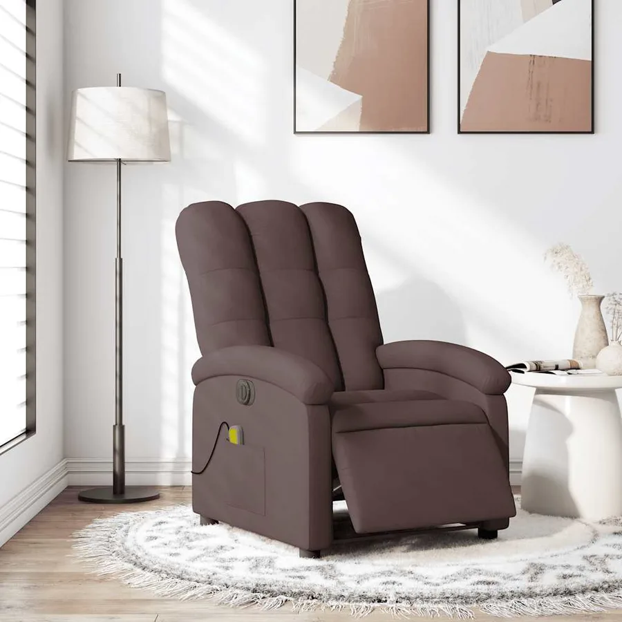 Fauteuil de massage inclinable électrique Marron foncé Tissu - 16