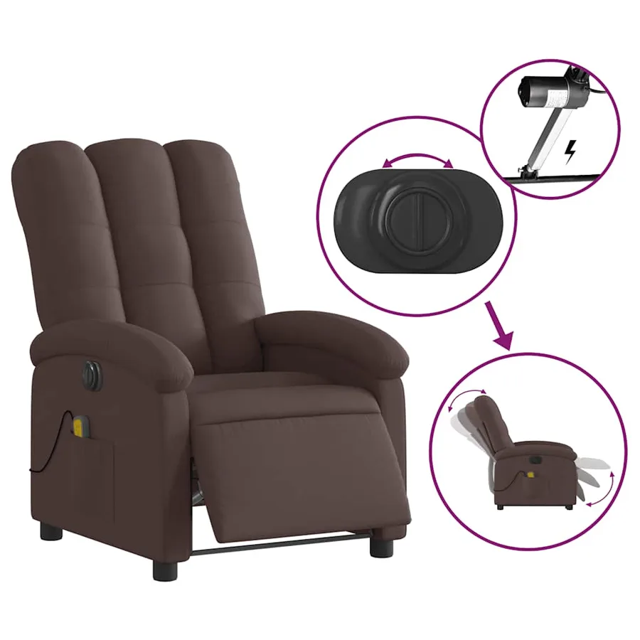 Fauteuil de massage inclinable électrique Marron foncé Tissu - 6