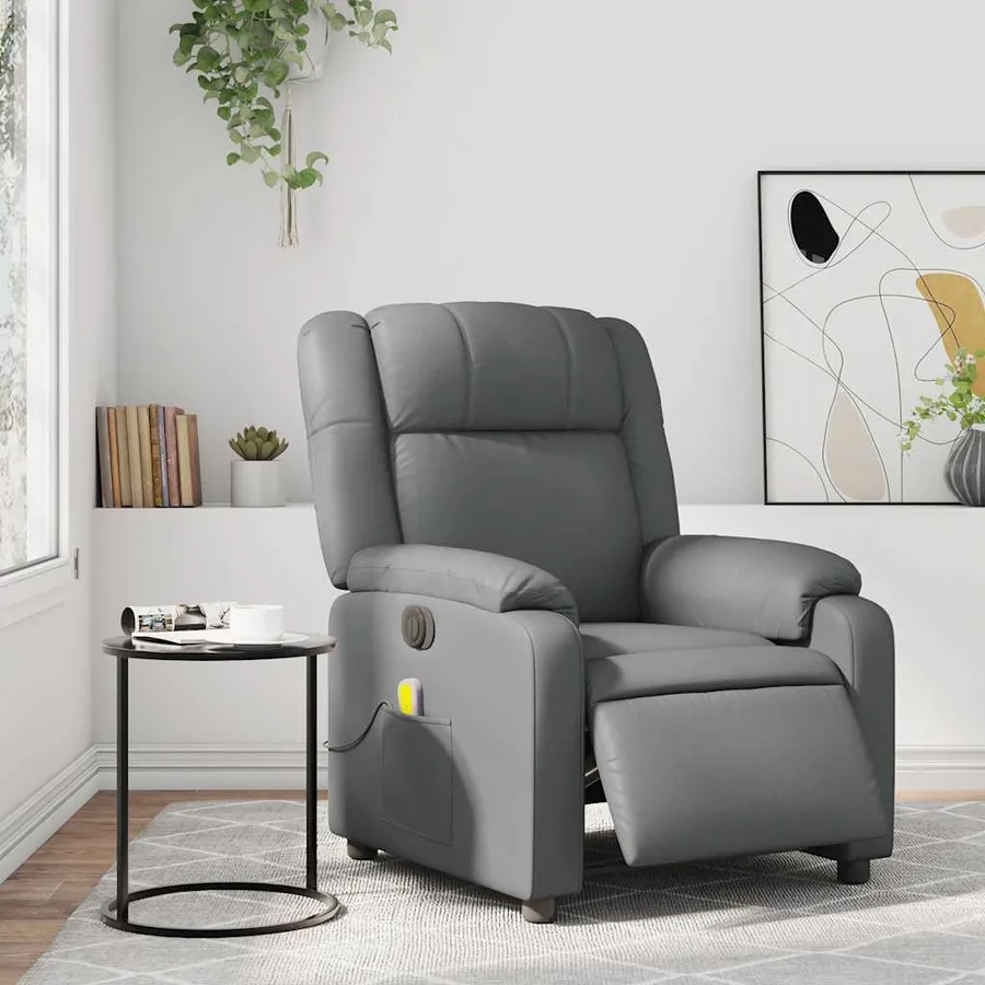 Fauteuil de massage inclinable électrique gris similicuir - 15