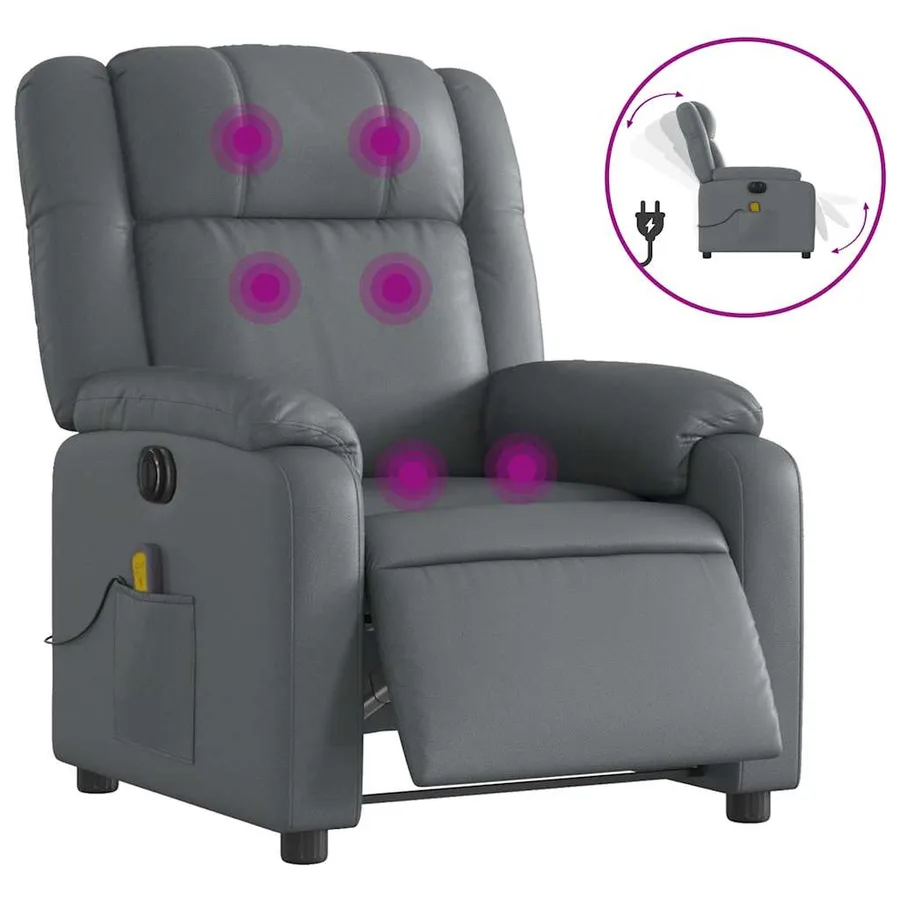 Fauteuil de massage inclinable électrique gris similicuir - 2