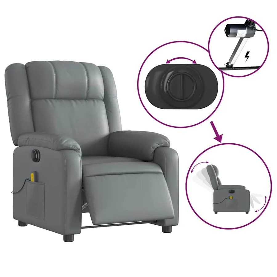 Fauteuil de massage inclinable électrique gris similicuir - 6